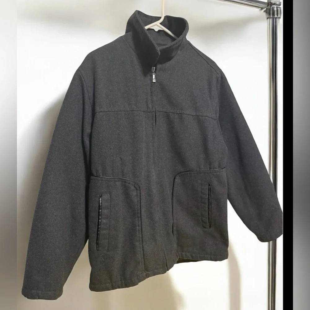 Mens Samsonite Wool Blend Full Zip Jacket | Dark Gray Winter Coat | Medium